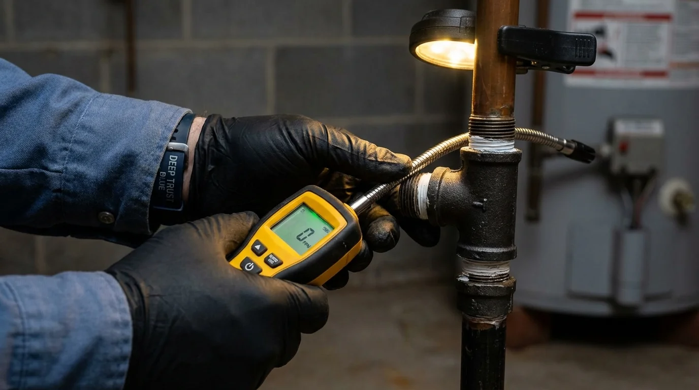 Gas leak detection with electronic sniffer by Johns Plumbing LLC in Ferrum